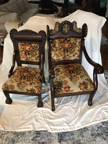 Vintage European Throne King and Queen Set Chairs 1800’s Cover