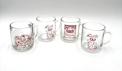 Set of 4 Marshall Field’s Christmas Santabear Glass Mugs 1991 1993 & Centennial - Image 1 of 4