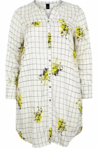 ADIA FASHION Bluse 46 48 (M) weiß gelber Druck langarm - Bild 1 von 2