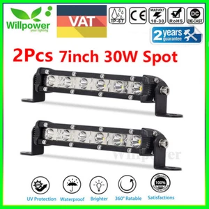 7Inch 30W Single Row Slim Led Work Light Bar for Car Off road Jeep SUV 4WD Spot - Foto 1 di 11