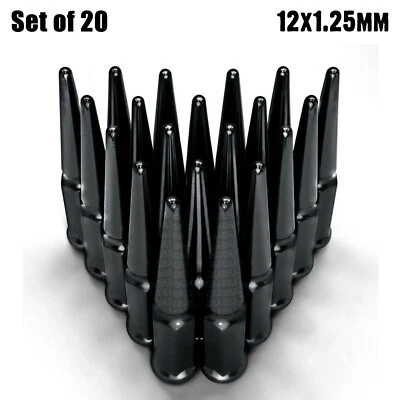 Set of 20 Steel Spike Lug Nuts 12x1.25 fits Nissan Maxima GT-R Subaru WRX Black - Image 1 of 4