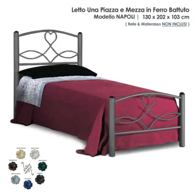 Letto una piazza e mezza in ferro battuto per materasso 120x190 Artigianale ITA - Immagine 1 di 3