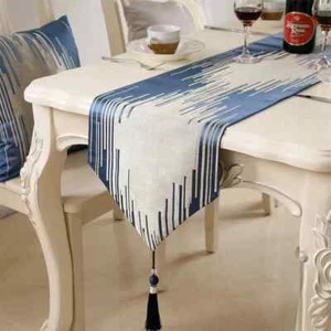 Soft Polyester Table Runner Narrow Tablecloth Coffee Bed Runner with Tassel - Picture 1 of 13