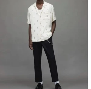 ALL SAINTS Swords Relaxed Fit Printed Shirt With Patch Pocket  size M in black - Picture 1 of 7