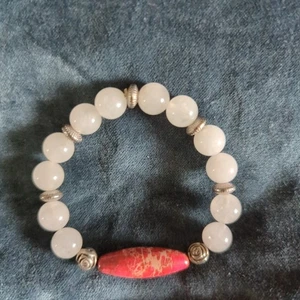 Rose Quartz Bracelet With Ceramic Focal And Rose Detail - Picture 1 of 20