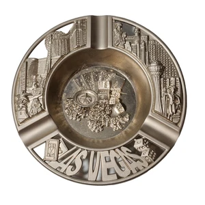 VTG LAS VEGAS Ashtray Embossed Detailed Metal Landmarks Souvenir Dish New - Picture 1 of 11