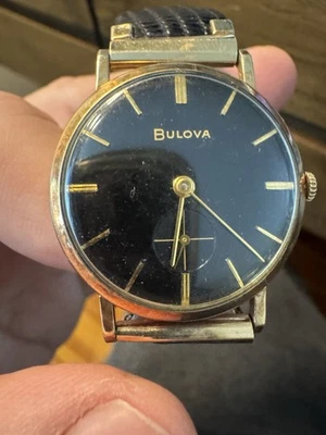 1957 Bulova Manual-Wind Black Dial Dress Watch 10K RGP w/ Kreisler Band - Image 1 of 4