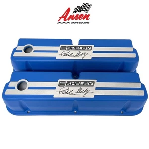 Ford 289, 351W CS Shelby Logo Tall Blue Valve Covers - Billet Top - Ansen USA - Picture 1 of 10