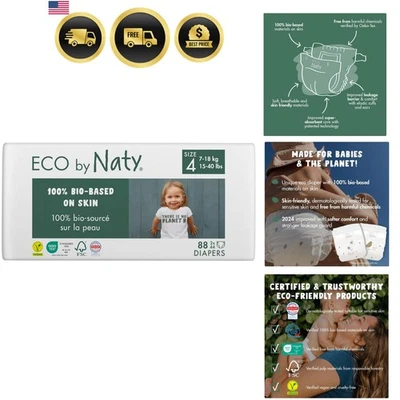 Eco-Friendly Baby Diapers Size 4 88 Count Soft Sensitive Skin Plant-Based - Image 1 of 4