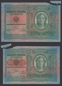 Austria 100 kronen 1912.01.02. 1919 DÖ Overprint P56(2) Block 3726 Thin Paper aG - Picture 1 of 9