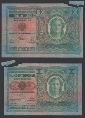 Austria 100 kronen 1912.01.02. 1919 DÖ Overprint P56(2) Block 3726 Thin Paper aG - Image 1 of 4