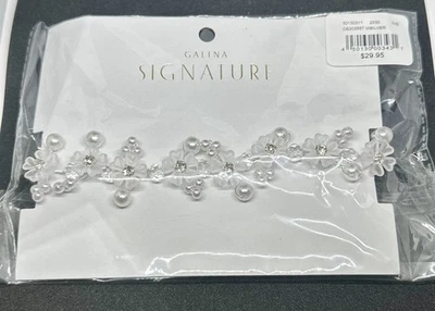 Galina Signature Bridal Headband – Pearl & Crystal Floral Ribbon Tie Hairpiece - Image 1 of 4