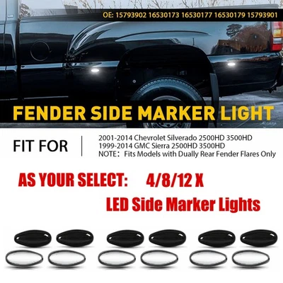 Luz lateral LED blanca PARA 1999-2014 GMC Sierra 2500 3500HD doble cama 4/8/12X Foto 1 de 4