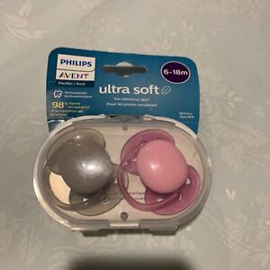 0900 Philips Avent Ultra Soft Gray & Purple Pacifiers For Sensitive Skin 6-18m