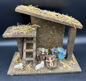 Belén vintage de Navidad artesanal de madera 7 figuras Italia - Imagen 1 de 15