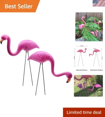 Estatuas de flamenco rosa realistas de 14" con estacas resistentes al óxido - decoración de jardín Foto 1 de 4