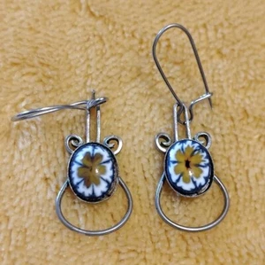 Millefiori Art Guitar Dangle Earrings Vintage - Picture 1 of 4