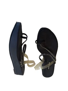 Giorgio Armani Navy raw silk embellished strappy platform sandal 37 6.5 $575 - Picture 1 of 4