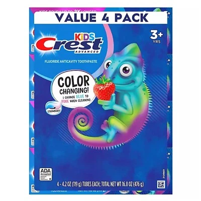 Kids Crest Advanced Color Changing Toothpaste, Strawberry, 119 g (4 pack) - Image 1 of 4