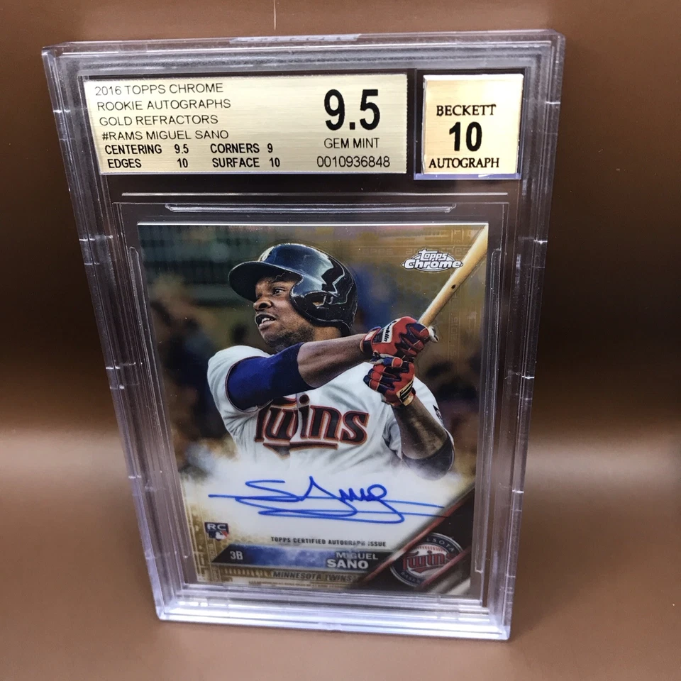 2016 Topps Chrome Miguel Sano Gold Refractor Rookie RC Auto #42/50 BGS 9.5/10 - Image 1 of 2
