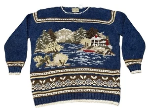 Vintage Novelty Sweater PS Mountain Cabin Deer Elk Forrest Tree Liz Claiborne - Picture 1 of 5