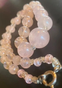 Collar De Colección/Antiguo ALEMANIA Graduado PIEL DE ÁNGEL Rosa Vidrio/Cuentas de Piedra - Imagen 1 de 17