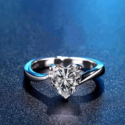 Beautiful Crystal Heart Stone Adjustable Ring 925 Sterling Silver Women Gift UK - Image 1 of 4