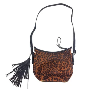 Zara Womens Leopard Print Crossbody Purse Black Brown Bucket Bag Vegan Tassle - Picture 1 of 9