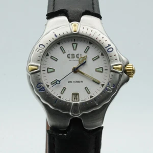 Ebel Sportwave Men's Watch Steel Quartz with Leather Band Bezel 6187631 E316 - Picture 1 of 9