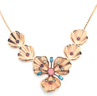 Rose gold Pansy pink and aqua blue vintage mid century rhinestone necklace MCM