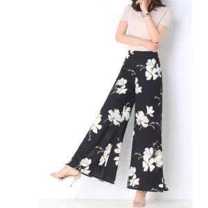Ladies Floral Wide-Leg Culottes Trousers High Waist Side Slit Pants Fashion Chic - Picture 1 of 12