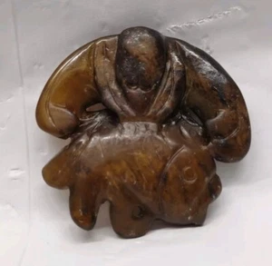 Antique Chinese brown jade pendant man with fish - Picture 1 of 24