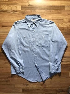 Vintage King Kole Work Shirt Chambray Denim Permanent Press Sanforized - Picture 1 of 6