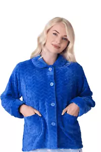 Camille Womens Supersoft Button Front Embossed Bed Jacket - Picture 1 of 13