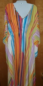 Vintage Delicate NATORI Striped Watercolor CAFTAN Size M Excellent Preowned - Picture 1 of 7