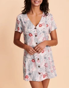HURLEY WOMEN'S WHITE MULTI PRINTED SHORT SLEEVE BELIZE BUTTON-UP DRESS Sz M - Picture 1 of 5