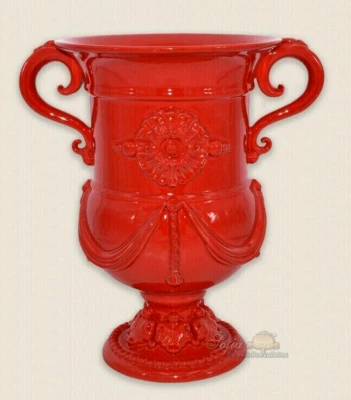 Artistic Caltagirone Ceramic Vase With Handles For Floor Or Table Red - Image 1 of 4