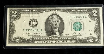 MISALIGNED/CUTTING ERROR $2 DOLLAR BILL 1976 CIRCULATED - ERROR NOTE - Image 1 of 2