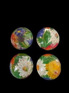 4er Set bunte Blumen Blumen Knopf Abdeckungen Vintage Retro Unikat Z10 - Bild 1 von 5
