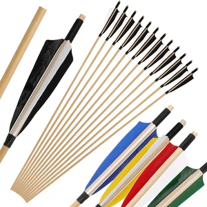 Archery Wooden Arrows 5" Turkey Feather Target Traditional Bow Hunting Shooting - Picture 1 of 17