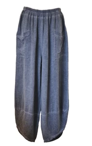 Italian Lagenlook Trousers Washed Linen Stretch Waist Pockets One Size UK 10-14 - Picture 1 of 13