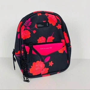 Justice Mini-Rucksack schwarz & rosa Blumenmuster mit Kettendetail & Reißverschlusstasche - Bild 1 von 6