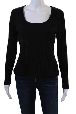 Top Drew para mujer básico a rayas cuello cuadrado manga larga negro talla M Foto 1 de 4