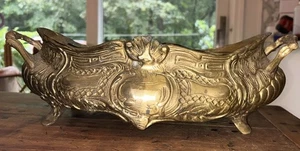 VTG French Brass Jardiniere Double Handle Planter 5”T 8.5”W 16”L Liner c60-70s - Picture 1 of 15