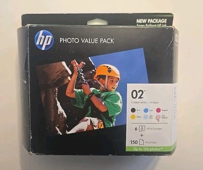 6-color Genuine HP 02 PHOTO Value-Pack Custom 6 Ink Cartridges & 150 Photo Paper - Image 1 of 2