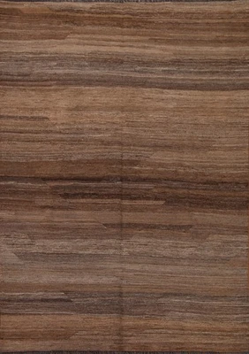 Современный двусторонний коричневый шерстяной ковер 5x6 Natural Dye Kilim плоского плетения - Изображение 1 из 4