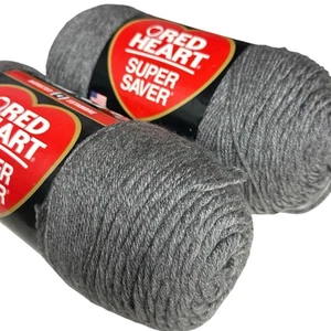 VTG Red Heart Super Saver Yarn GREY HEATHER 400 Acrylic 10oz SAME DYE ~ LOT OF 2 - Picture 1 of 6