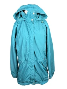 LL Bean Misses Large Womens Raincoat Jacket Blue Line Hooded Zip Nylon Mesh - Picture 1 of 16
