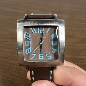 Tokyo Bay Uni Sex Silver Square Watch Quartz Blue Brown (Needs New Battery) - Picture 1 of 8