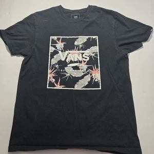 VANS T-Shirt Mens Medium Black Logo Off The Wall Floral Short Sleeve Tee - Picture 1 of 9